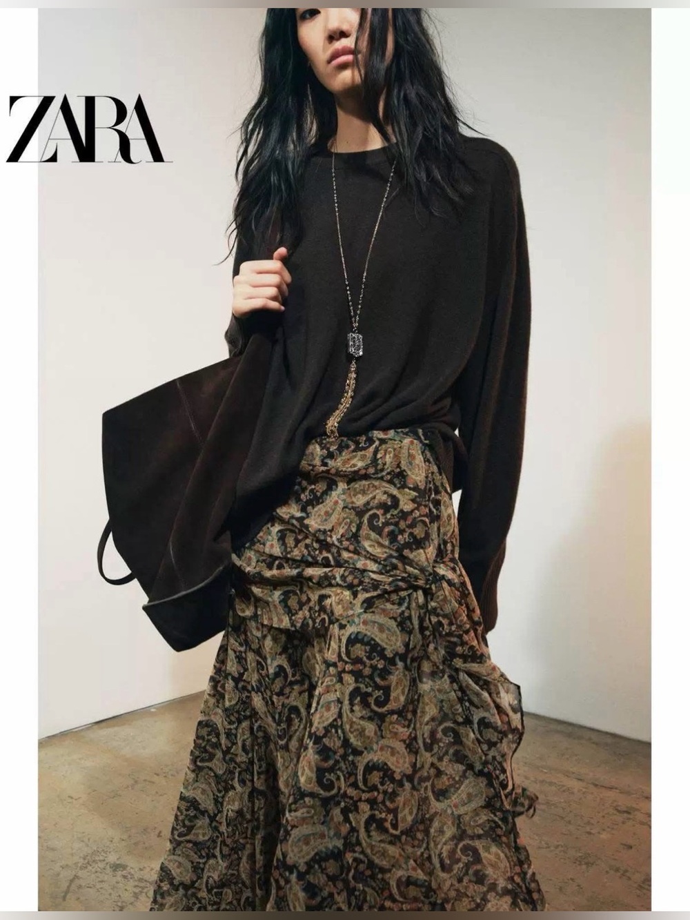 ZARA ZW COLLECTION MID-WAIST PAISLEY LONG SKIRT size L - Picture 2 of 7